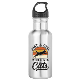 Nur ein Mädchen, das Katzen Retro Vintage Katzen D Edelstahlflasche