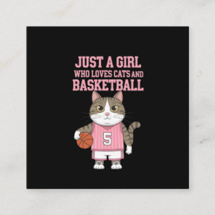Nur ein Mädchen, das Katzen und Basketball Liebe Quadratische Visitenkarte