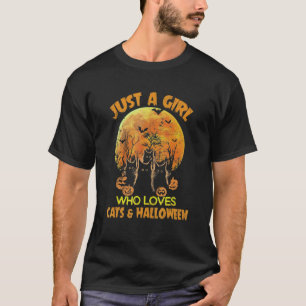 Nur ein Mädchen, das Katzen und Halloween schwarze T-Shirt