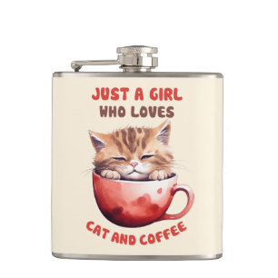 Nur ein Mädchen, das Katzen und Kaffee Liebe (2) Flachmann