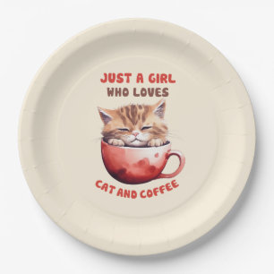 Nur ein Mädchen, das Katzen und Kaffee Liebe (2) Pappteller