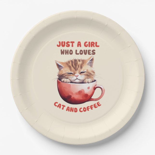 Nur ein Mädchen, das Katzen und Kaffee Liebe (2) Pappteller (Vorderseite)