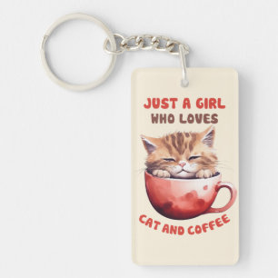 Nur ein Mädchen, das Katzen und Kaffee Liebe (2) Schlüsselanhänger