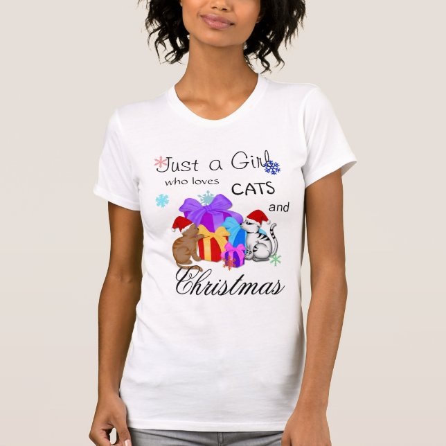 Nur ein Mädchen, das Katzen und Weihnachten Liebe T-Shirt (Vorderseite)