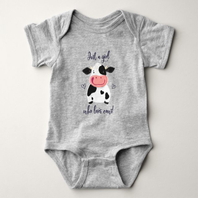 Nur ein Mädchen, das Kühe Liebe! Herz und Holstein Baby Strampler (Vorderseite)