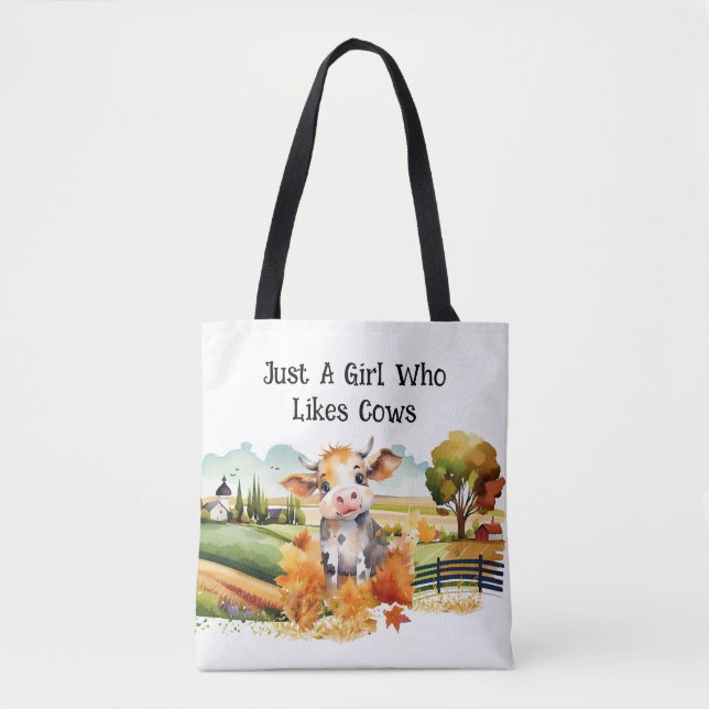 Nur ein Mädchen, das Kühe mag Tasche (Vorderseite)