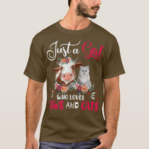 Nur ein Mädchen, das Kühe und Katzen Bauer Farm Li T-Shirt