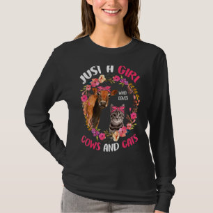 Nur ein Mädchen, das Kühe und Katzen Niedlichen Ba T-Shirt