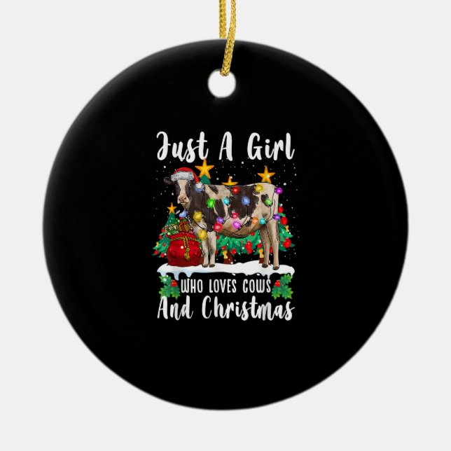 Nur ein Mädchen, das Kühe und Weihnachtsfamilie Li Keramik Ornament (Vorne)