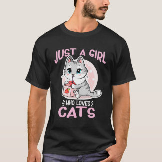 Nur ein Mädchen, das Liebe, Katzen Niedlich Anime T-Shirt