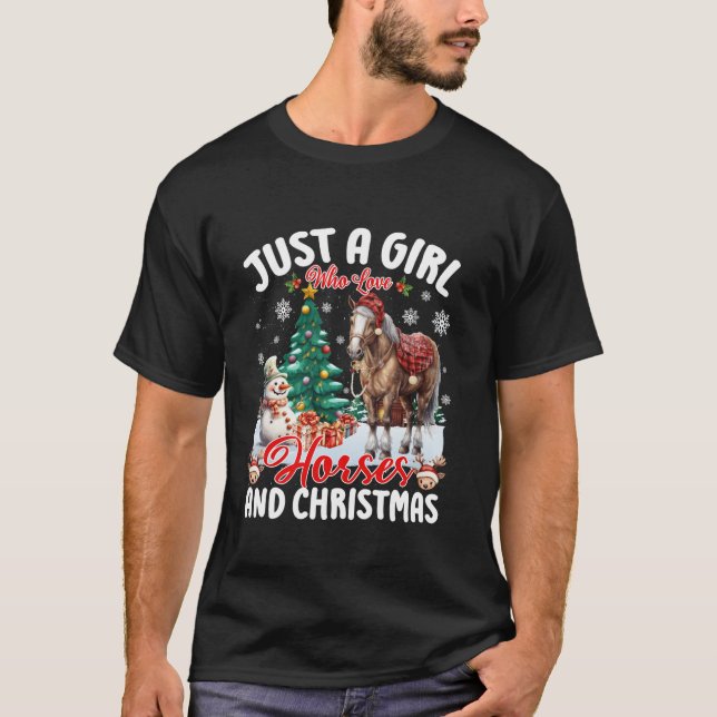 Nur ein Mädchen, das Liebe Pferd und Weihnachten W T-Shirt (Vorderseite)