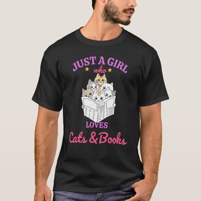 Nur ein Mädchen, das Lieben Bücher und Katzen lies T-Shirt (Vorderseite)