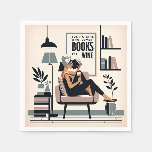 Nur ein Mädchen, das Lieben Bücher und Wein Serviette (Vorderseite)