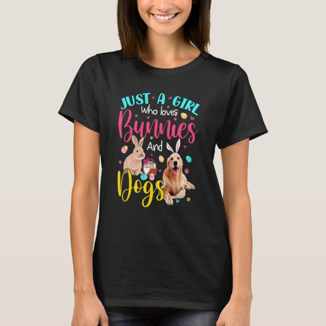 Nur ein Mädchen, das Lieben Bunnies und Hunde flor T-Shirt (Vorderseite)