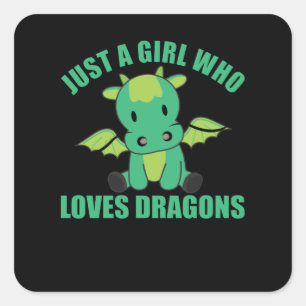 Nur ein Mädchen, das Lieben Dragons Niedlicher Tie Quadratischer Aufkleber