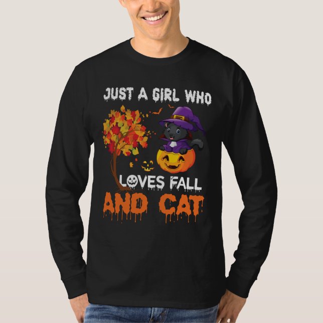 Nur ein Mädchen, das Lieben fallen und Katze T-Shirt (Vorderseite)
