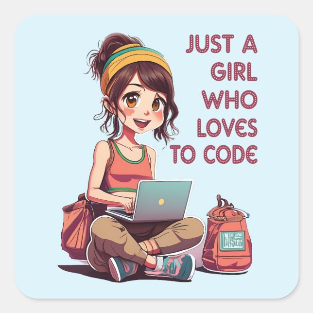 Nur ein Mädchen, das Lieben hat zu programmieren Quadratischer Aufkleber (Vorderseite)