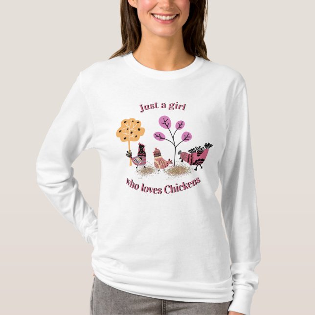 Nur ein Mädchen, das Lieben Hühner Country Folklor T-Shirt (Vorderseite)