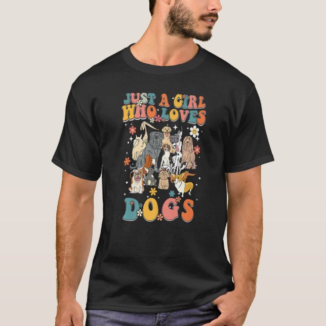 Nur ein Mädchen, das Lieben Hunde Retro Groovy Hun T-Shirt (Vorderseite)