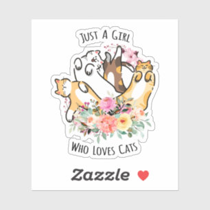 Nur ein Mädchen, das Lieben Katzen floralen Kitty Aufkleber
