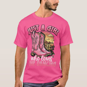 Nur ein Mädchen, das Line Dance liebt Pinker Cowbo T-Shirt