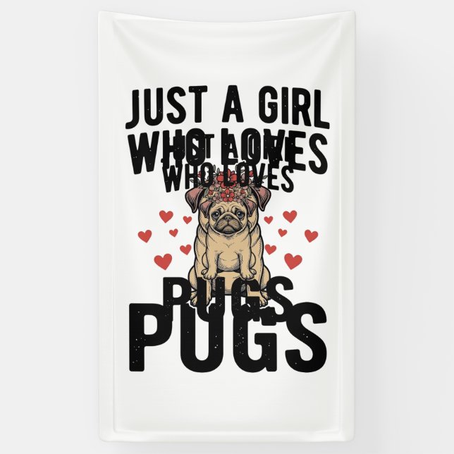 Nur ein Mädchen, das Mops-Oldtimer-Hunde-Shirt-Des Banner (Vertikal)