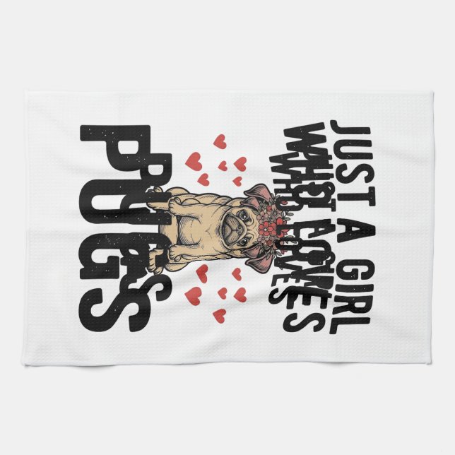 Nur ein Mädchen, das Mops-Oldtimer-Hunde-Shirt-Des Geschirrtuch (Horizontal)