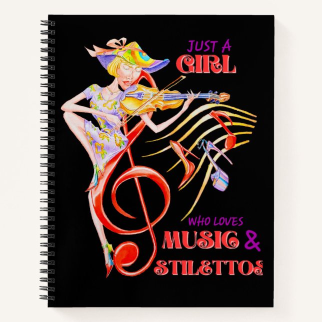 NUR EIN MÄDCHEN, DAS MUSIK UND STILETTOS LIEBE NOT NOTIZBUCH (Vorderseite)