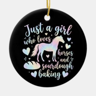 Nur ein Mädchen, das Pferde und Sauerteigbacken li Keramik Ornament