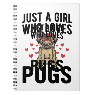 Nur ein Mädchen, das Pug-Vintage-Hunde-Shirt-Desig Notizblock