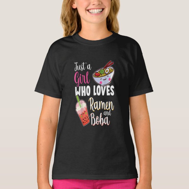 Nur ein Mädchen, das Ramen und Boba Anime-Blase Li T-Shirt (Vorderseite)