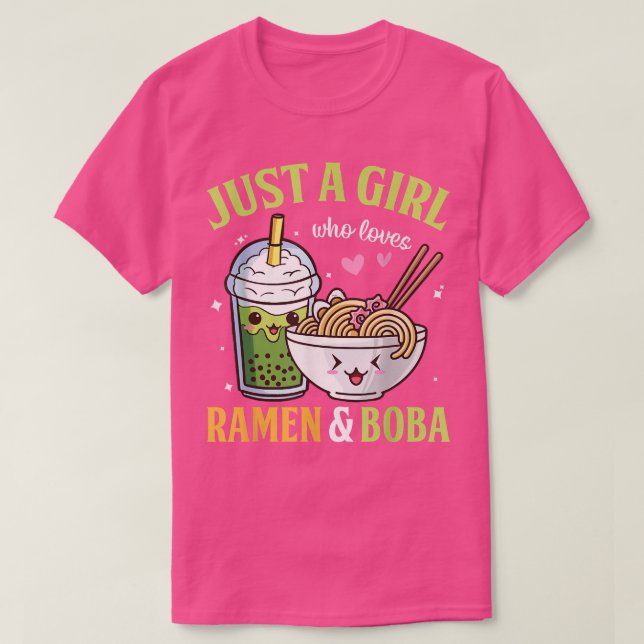 Nur ein Mädchen, das Ramen und Boba Kawaii Anime L T-Shirt (Design vorne)