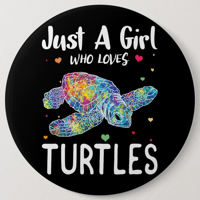 Nur ein Mädchen, das Schildkröten Lieben Wasserfar Button (Vorderseite)
