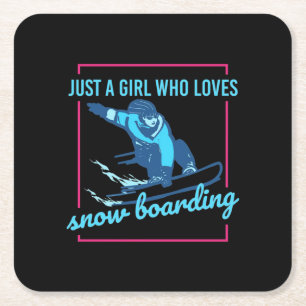 Nur ein Mädchen, das Snowboarden Lieben Rechteckiger Pappuntersetzer