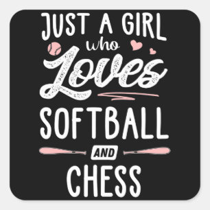 Nur ein Mädchen, das Softball und Schachgeschenke Quadratischer Aufkleber