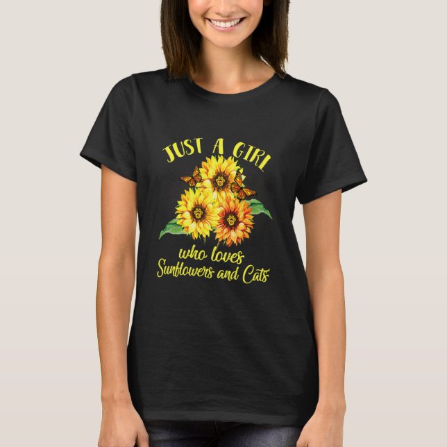 Nur ein Mädchen, das Sonnenblumen und Katzen Liebe T-Shirt (Vorderseite)