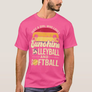Nur ein Mädchen, das Sonnenschein-Volleyball und S T-Shirt