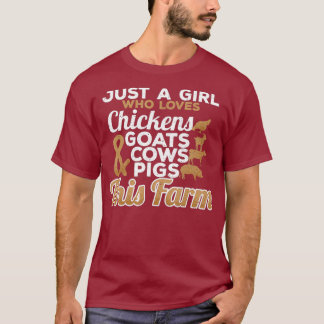 Nur ein Mädchen, das Tiere in der Landwirtschaft L T-Shirt