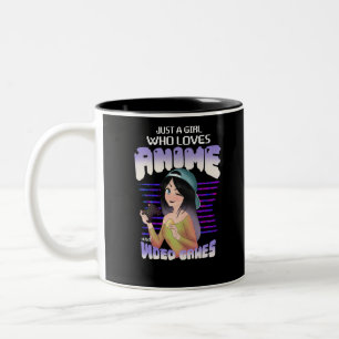 nur ein Mädchen, das Videospiele und Animationen L Zweifarbige Tasse