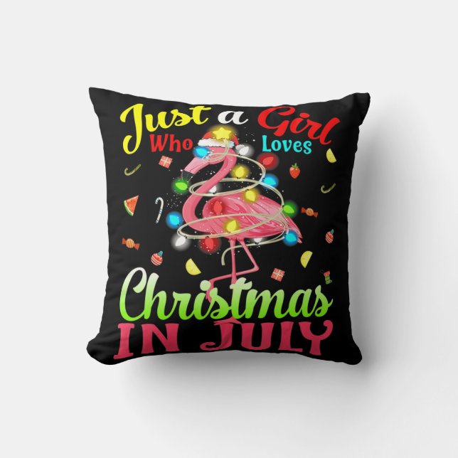 Nur ein Mädchen, das Weihnachten im Juli Flamingo  Kissen (Vorderseite)