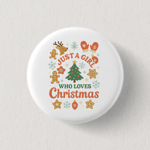 Nur ein Mädchen, das Weihnachten Retro liebt Button