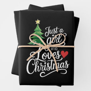 Nur ein Mädchen, das Weihnachtsbaum-Familiengesche Geschenkpapier Set