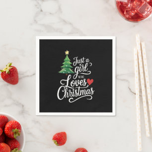 Nur ein Mädchen, das Weihnachtsbaum-Familiengesche Serviette