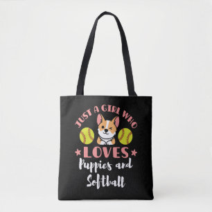 Nur ein Mädchen, das Welpen und Softball Lieben Tasche