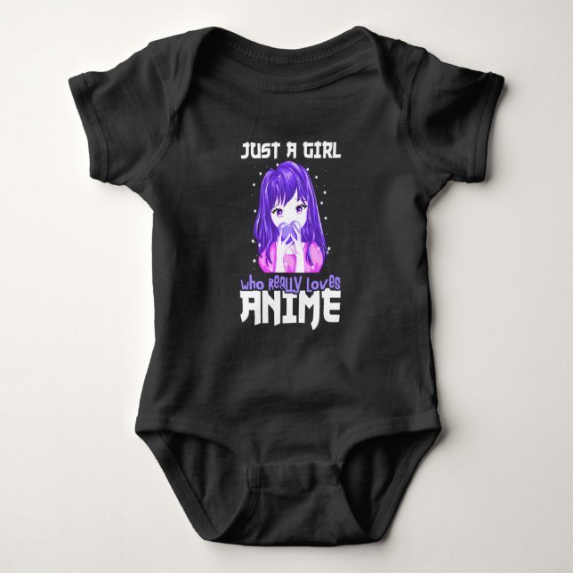 Nur ein Mädchen, das wirklich Anime im Lila Liebe Baby Strampler (Vorderseite)