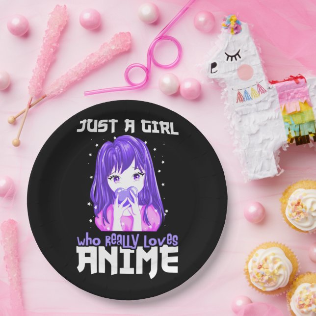 Nur ein Mädchen, das wirklich Anime im Lila Liebe Pappteller (Party)