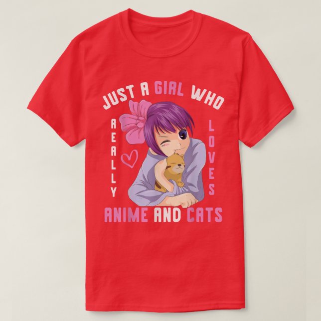 Nur ein Mädchen, das wirklich Anime und Katzen Kaw T-Shirt (Design vorne)