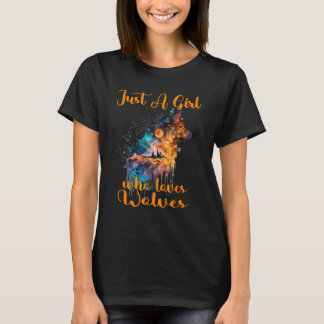 Nur ein Mädchen, das Wolf Wölfe Liebe Wasserfarbe  T-Shirt