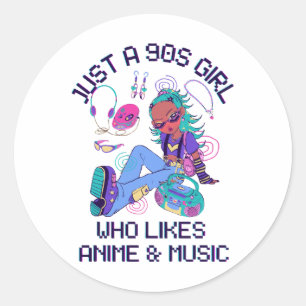 Nur ein Mädchen der 90er, das Musik mag Runder Aufkleber