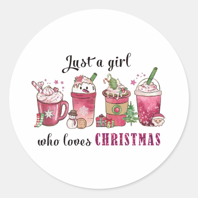 Nur ein Mädchen, die Weihnachts-Coffee Spaß trendy Runder Aufkleber (Vorderseite)